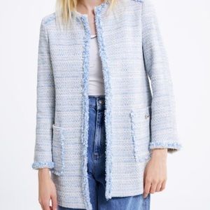 Zara Light Blue Tweed Jacket size S